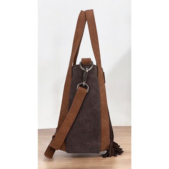 Wrangler Coffee Fringe Two-Tone Tote/Crossbody *NEW in Package* - Picture 3 of 5